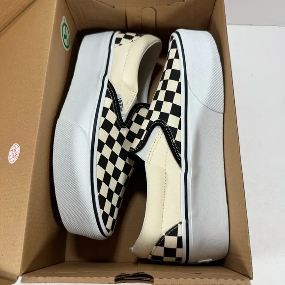 Vans Classic Slip-On Stackform Checkerboard Black Classic White Sneakers Women 8 - Picture 11 of 12